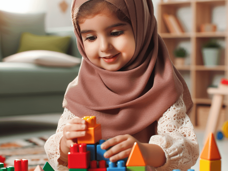 Criança brincando de construir com blocos coloridos